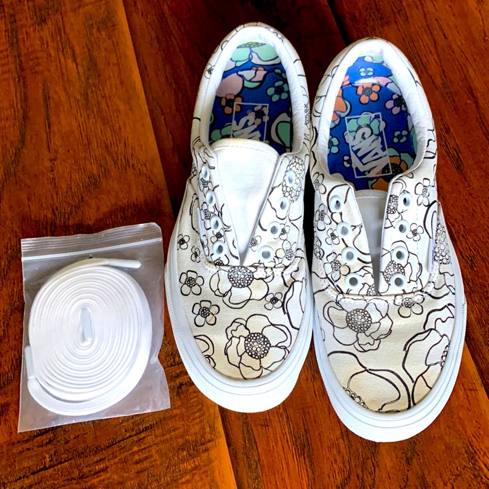 VANS black/white floral shoes